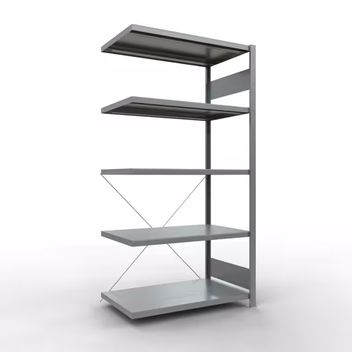Figuur nr. 12 van het artikel aanbouwrekken, legbordstellingen, insteeksysteem MULTIplus330, 2000 x 1000 x 600 mm, 5 legborden, kruisschoor, verzinkt uit de productgroep insteeksysteem van Schulte Lagertechnik.