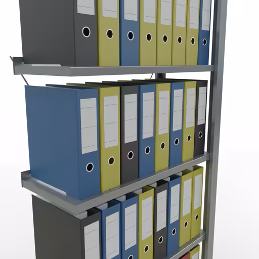 Figuur nr. 10 van het artikel aanbouwrekken, kantoorrekken, insteeksysteem MULTIplus85, 2000 x 750 x 300 mm, 6 legborden, kruisschoor, verzinkt, met aanslagbeugel uit de productgroep kantoorrekken van Schulte Lagertechnik.