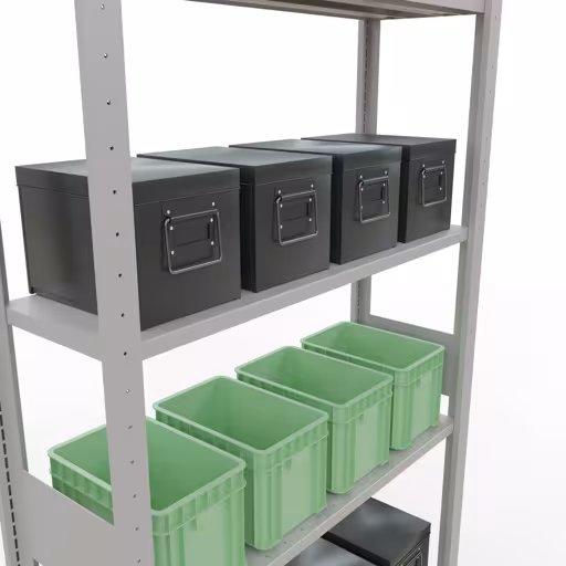 Basisplank, legbord, insteeksysteem MULTIplus85, 3000 x 1000 x 300 mm, 7 legborden, RAL 7035 lichtgrijs van het merk Schulte Lagertechnik uit het assortiment insteeksysteem