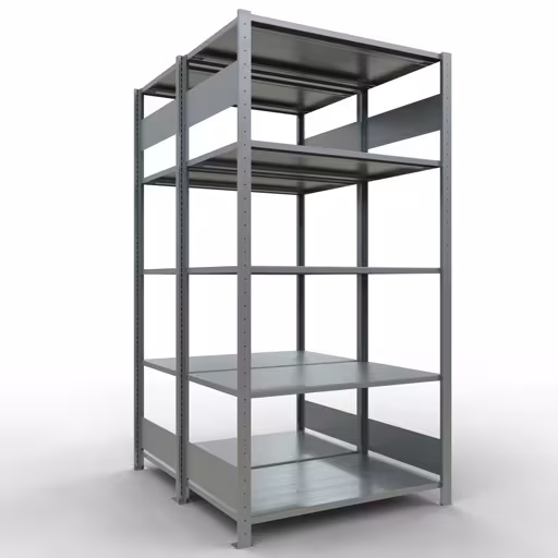 Figuur nr. 10 van het artikel basisrek, dubbel legbord, legbordinsteeksysteem MULTIplus150, 2000 x 1000 x (2x600) mm, 2x5 legborden, verzinkt uit de productgroep legbordstellingen van Schulte Lagertechnik.