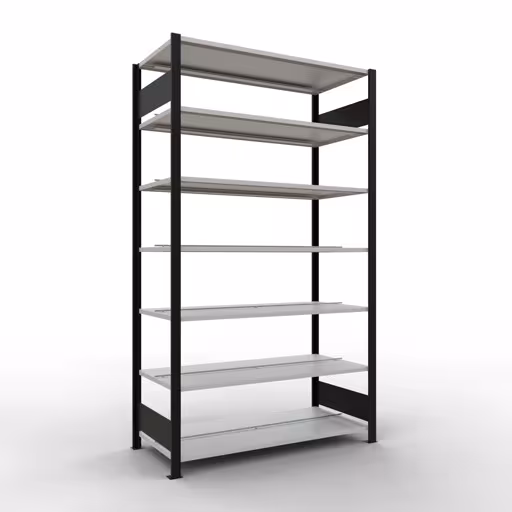 Afbeelding nr. 13 van het artikel, kantoorrekken, insteeksysteem MULTIplus150, 2300 x 1300 x 600 mm, 7 planken, met middenaanslag, zwart/lichtgrijs uit de productgroep kantoorrekken van Schulte Lagertechnik