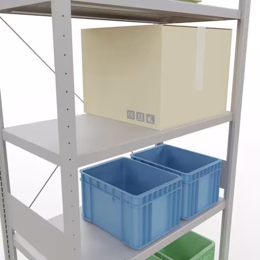 Productafbeelding nr. 15 van het artikel basisplank, plankplank, insteeksysteem MULTIplus330, 3000 x 1000 x 500 mm, 7 planken, kruisschoor, RAL 7035 lichtgrijs Figuur nr. 15 van het artikel basisplank, legbord, insteeksysteem MULTIplus330, 3000 x 1000 x 500 mm, 7 legborden, kruisschoor, RAL 7035 lichtgrijs uit de productgroep insteeksysteem van Schulte Lagertechnik.