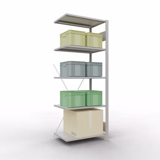 Productafbeelding nr. 6 van het artikel aanbouwrekken, legbordstellingen, insteeksysteem MULTIplus150, 2000 x 750 x 500 mm, 5 legborden, RAL 7035 lichtgrijs uit het assortiment insteeksysteem van Schulte Lagertechnik