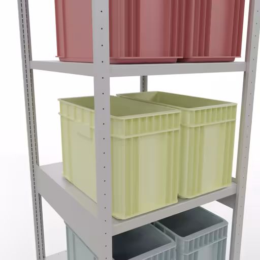 Productafbeelding nr. 12 van het artikel basisplank, plankplank, insteeksysteem MULTIplus250, 3000 x 750 x 800 mm, 7 planken, lengtestangen, RAL 7035 lichtgrijs Figuur nr. 12 van het artikel basisrek, legbord, insteeksysteem MULTIplus250, 3000 x 750 x 800 mm, 7 legborden, lengtestangen, RAL 7035 lichtgrijs uit de productgroep insteeksysteem van Schulte Lagertechnik.