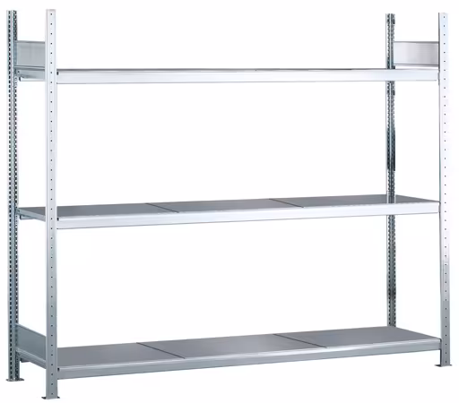 Basisplank, breedvakplank WS 2000 met stalen legborden, 2000 x 2500 x 600 mm (HxBxD), verzinkt, 3 niveaus, vakbelasting 400 kg, vakbelasting 1.200 kg van Schulte Lagertechnik Basisplank, breedvakplank WS 2000 met stalen legborden, 2000 x 2500 x 600 mm (HxBxD), verzinkt, 3 niveaus, vakbelasting 400 kg, vakbelasting 1.200 kg, WS2000, art.nr. 15534