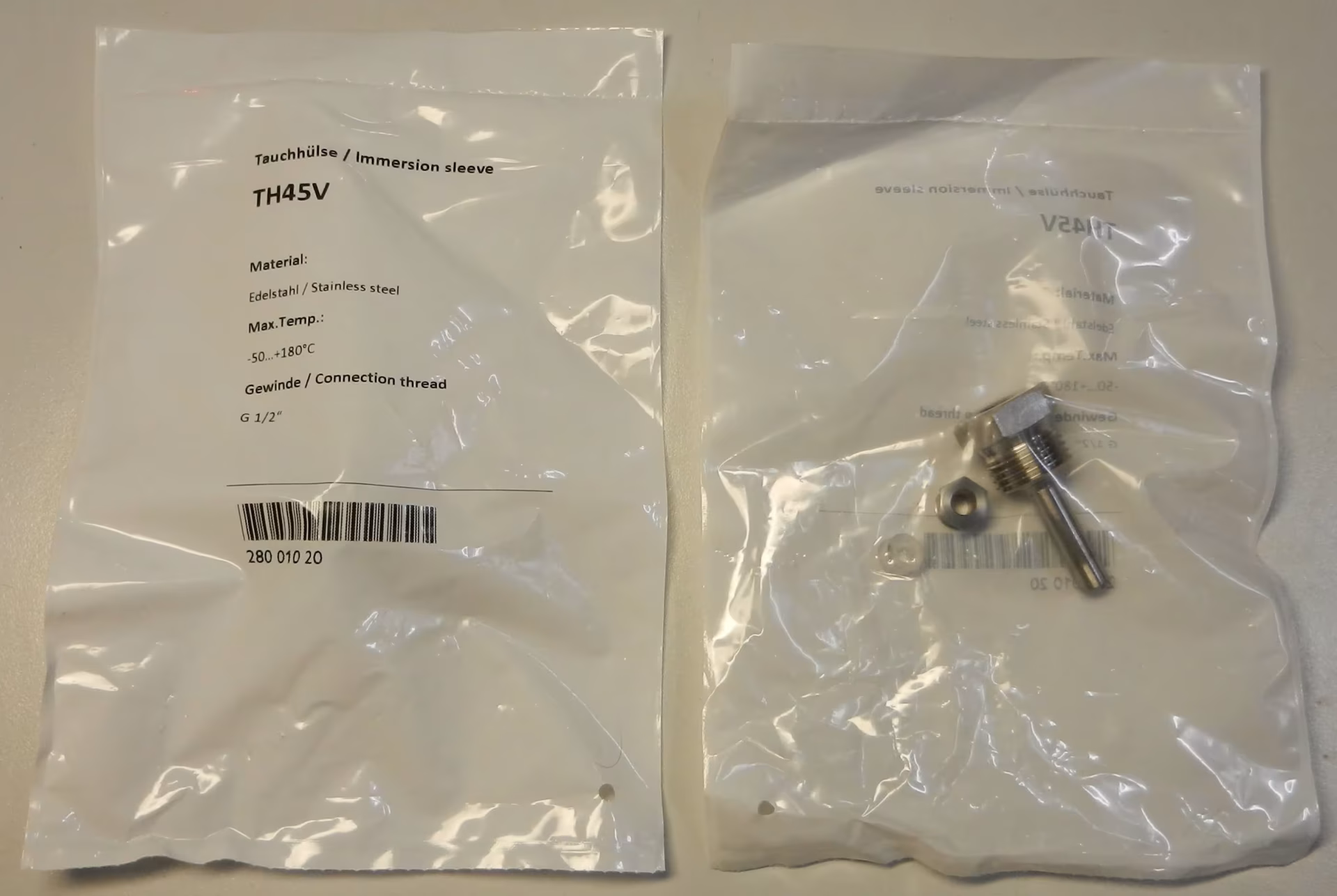 RESOL dompelhulzen type uitvoering: RESOL dompelhulzen TH45V, RVS 45mm uit de categorie dompelhulzen met art.nr. 28001020