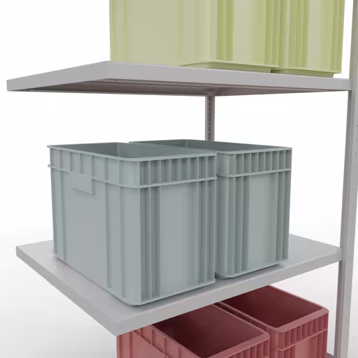 Figuur nr. 14 van het artikel aanbouwrekken, legbordstellingen, insteeksysteem MULTIplus330, 2000 x 1000 x 800 mm, 5 legborden, lengtestangen, RAL 7035 lichtgrijs uit de insteeksysteem productgroep van Schulte Lagertechnik.