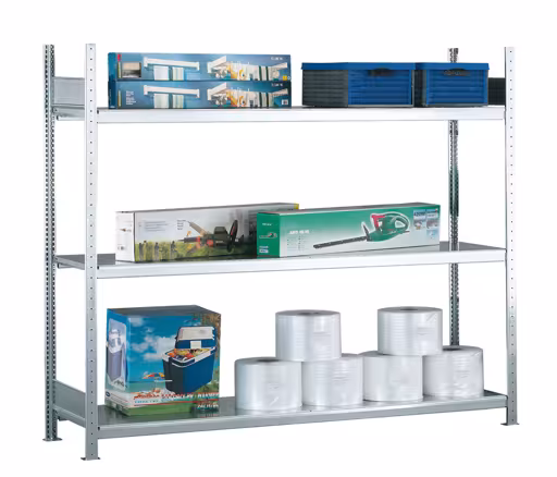 Figuur nr. 7 van het artikel basisrek, breedvakstelling WS 2000 met stalen legborden, 2000 x 1500 x 600 mm, verzinkt, 3 niveaus, vakbelasting 400 kg, uit de productgroep breedvakstellingen van Schulte Lagertechnik.