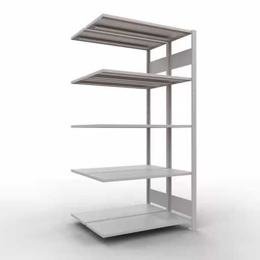 Aanbouwrekken, dubbele rekken, rekkensysteem MULTIplus150, 2000 x 1000 x (2x400) mm (HxBxD), 2x5 planken, lengtestangen, RAL 7035 lichtgrijs van Schulte Lagertechnik Aanbouwrekken, dubbele rekken, stellingsysteem MULTIplus150, 2000 x 1000 x (2x400) mm (HxBxD), 2x5 planken, lengtestangen, RAL 7035 lichtgrijs, dubbele planken, art.nr. 33145