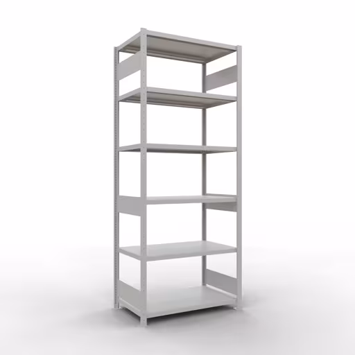 Basisplank, legbord, insteeksysteem MULTIplus330, 2500 x 1000 x 600 mm (HxBxD), 6 legborden, lengtestangen, RAL 7035 lichtgrijs van Schulte Lagertechnik Basisplank, legplank, insteeksysteem MULTIplus330, 2500 x 1000 x 600 mm (HxBxD), 6 legborden, lengtestangen, RAL 7035 lichtgrijs, basisplank, art.nr. 33861-LR