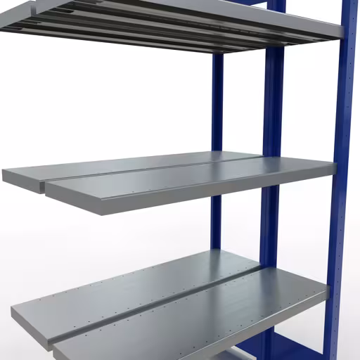 Aanbouwrekken, dubbele rekken, stellingsysteem MULTIplus250, 2000 x 1000 x (2x300) mm, 2x5 planken, lengtestangen, RAL 5010 gentiaanblauw van Schulte Lagertechnik met het artikelnr. 33235-B