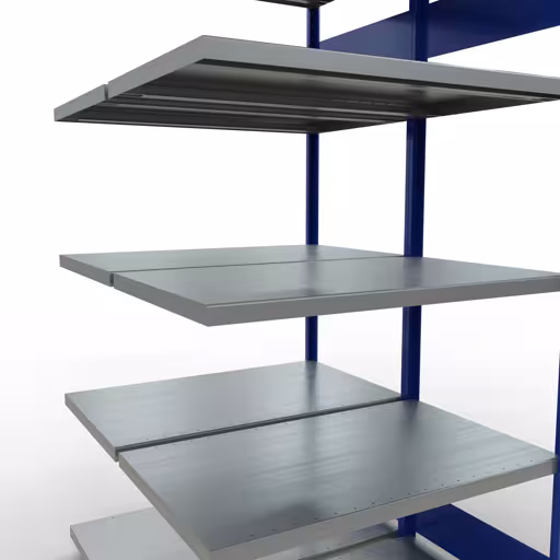 Andere weergave van het artikel Aanbouwrekken, dubbele rekken, rekkensysteem MULTIplus250, 2000 x 1000 x (2x600) mm, 2x5 planken, lengtestangen, RAL 5010 gentiaanblauw uit de categorie rekken