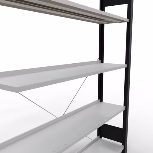 Aanbouwstelling, kantoorstelling, insteeksysteem MULTIplus85, 1800 x 1300 x 300 mm, 5 legborden, kruisschoor, met aanslaglijst, zwart/lichtgrijs uit de categorie insteeksysteem met GTIN 4004514249814 Aanbouwrek, kantoorrek, insteeksysteem MULTIplus85, 1800 x 1300 x 300 mm, 5 legborden, kruisschoor, met aanslaglijst, zwart/lichtgrijs van Schulte Lagertechnik uit het assortiment kantoorrekken