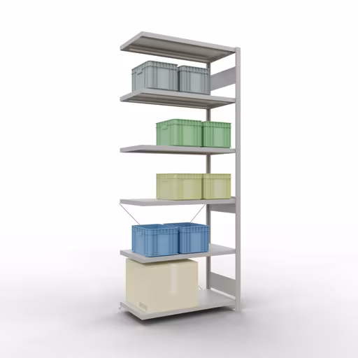 Extra afbeelding van het artikel Aanbouwrekken, legbordstellingen, insteeksysteem MULTIplus250, 2500 x 1000 x 500 mm (HxBxD), 6 legborden, kruisschoor, RAL 7035 lichtgrijs Extra afbeelding van het artikel Aanbouwrek, legbord, insteeksysteem MULTIplus250, 2500 x 1000 x 500 mm, 6 legborden, kruisschoor, RAL 7035 lichtgrijs van opzetrek