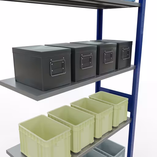 Aanbouwrekken, rekken, insteeksysteem MULTIplus150, 3000 x 1000 x 400 mm, 7 legborden, lengtestangen, RAL 5010 gentiaanblauw/verzinkt van Schulte Lagertechnik uit de categorie insteeksystemen