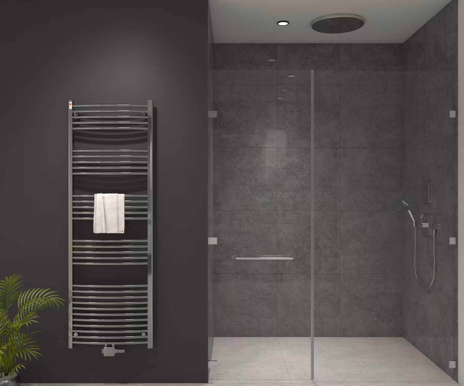 MERT badkamerradiator chroom gebogen, 400*1600 mm, middenaansluiting uit de categorie badkamerradiator met de GTIN 4260289851090 Badkamerradiator gebogen chroom, middenaansluiting van MERT uit de categorie badkamerradiator