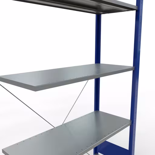 Aanbouwrekken, rekken, insteeksysteem MULTIplus85, 2000 x 1000 x 400 mm (HxBxD), 5 legborden, kruisschoor, RAL 5010 gentiaanblauw uit de categorie aanbouwrekken met GTIN 4004514284785 Aanbouwrek, stelling, insteeksysteem MULTIplus85, 2000 x 1000 x 400 mm, 5 legborden, RAL 5010 gentiaanblauw van het merk Schulte Lagertechnik uit het assortiment insteeksysteem