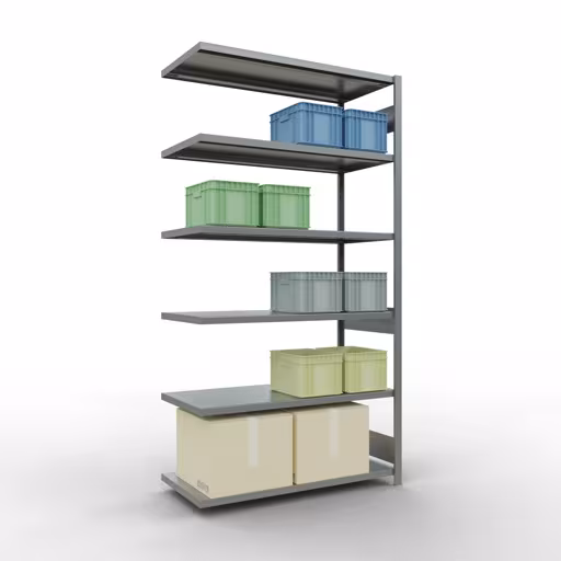 Figuur nr. 9 van het artikel aanbouwrekken, legbordstellingen, insteeksysteem MULTIplus250, 2500 x 1300 x 600 mm, 6 legborden, verzinkt uit de productgroep insteeksysteem van het merk Schulte Lagertechnik.
