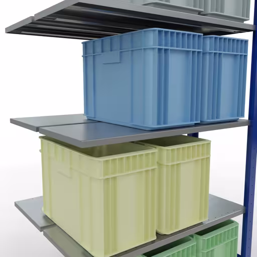 Aanbouwrekken, dubbele rekken, stellingsysteem MULTIplus150, 2000 x 1000 x (2x400) mm (HxBxD), 2x5 planken, lengtestangen, RAL 5010 gentiaanblauw met de GTIN 4004514296108 Aanbouwrekken, dubbele rekken, stellingsysteem MULTIplus150, 2000 x 1000 x (2x400) mm, 2x5 planken, lengtestangen, RAL 5010 gentiaanblauw van Schulte Lagertechnik met het artikelnr. 33145-B