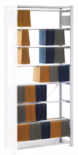 Aanbouwrek, insteek-pendelnietmachinerek "Elba/Leitz", 2300 x 1000 x 350 mm, RAL 7035 lichtgrijs, 7 pendelstaven van Schulte Lagertechnik uit het assortiment kantoorrekken