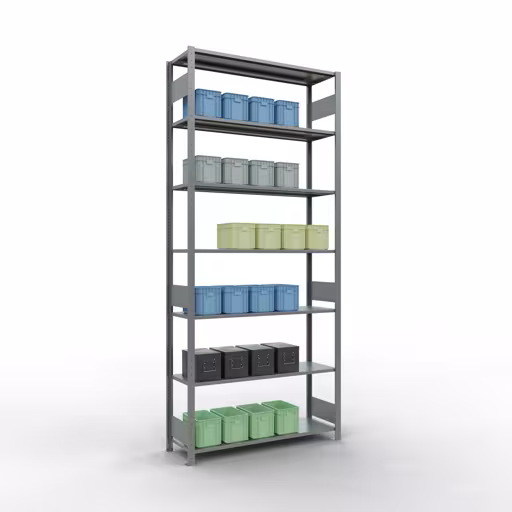 Productafbeelding nr. 15 van het artikel basisrek, legbord, insteeksysteem MULTIplus150, 3000 x 1300 x 400 mm, 7 legborden, verzinkt uit het insteeksysteem assortiment van Schulte Lagertechnik