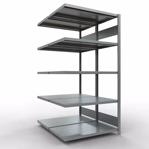 Aanbouwrekken, dubbele rekken, stellingsysteem MULTIplus250, 2000 x 1000 x (2x600) mm (HxBxD), 2x5 planken, lengtestangen, gegalvaniseerd van Schulte Lagertechnik Aanbouwrekken, dubbele rekken, stellingsysteem MULTIplus250, 2000 x 1000 x (2x600) mm (HxBxD), 2x5 legborden, lengtestangen, verzinkt, dubbele legborden, art.nr. 17965