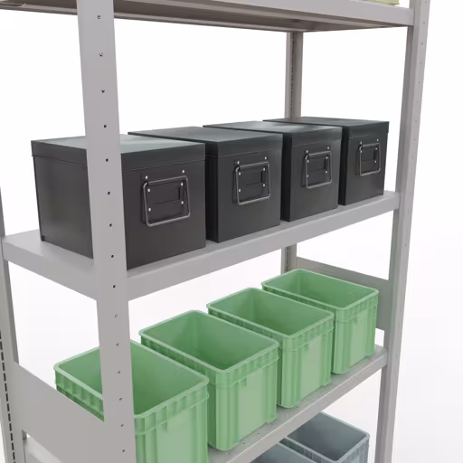 Figuur nr. 14 van het artikel basisrek, legbord, insteeksysteem MULTIplus330, 3000 x 1000 x 400 mm, 7 legborden, lengtestangen, RAL 7035 lichtgrijs uit de productgroep insteeksysteem van Schulte Lagertechnik.