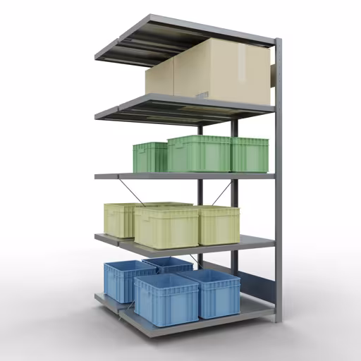 Productafbeelding nr. 13 van het artikel aanbouwplank, dubbele plank, stellingsysteem MULTIplus250, 2000 x 1000 x (2x500) mm, 2x5 planken, kruisschoor, verzinkt uit het assortiment stellingrekken van het merk Schulte Lagertechnik